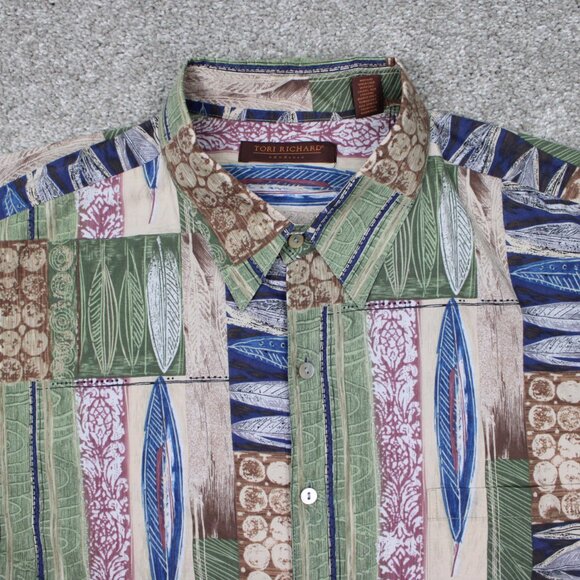 Tori Richard AOP Shirt Mens 2XL XXL Blue/Green Leaves All Over Print Cotton Lawn - Picture 5 of 11